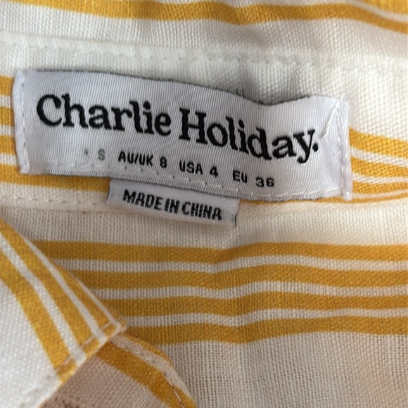 Charlie Holiday Linen & Cotton Striped Long Sleeve Button Front Shirt NWOT- Sz 4 - Picture 5 of 7